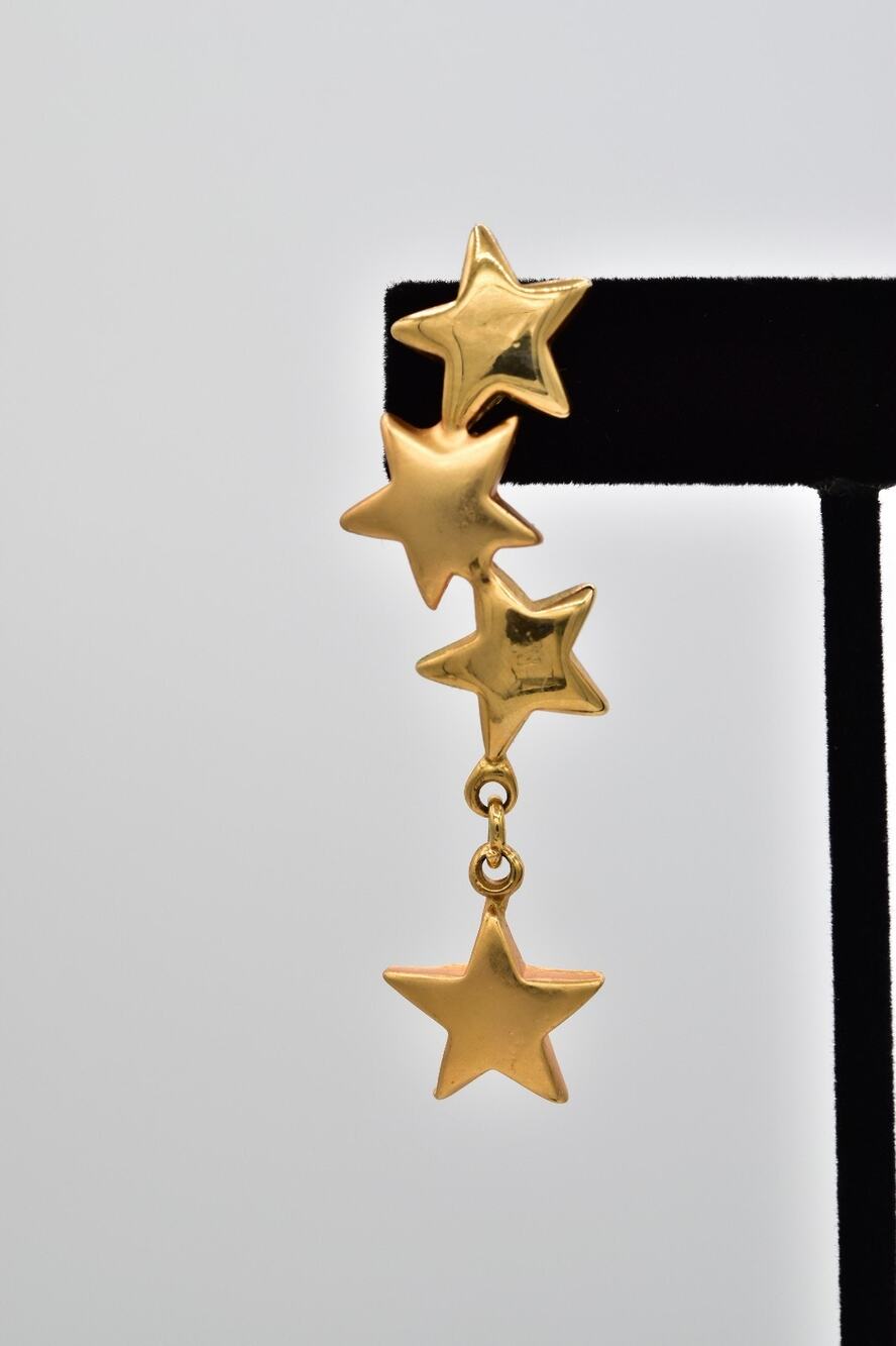 Vintage Shooting Star Dangle Earrings Brushed Gold Celestial Statement 80s Bin5